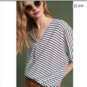 Anthropologie Eri + Ali Faux Wrap Joceline Dolman Sleeve Striped Blouse Size s